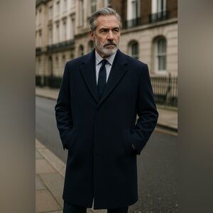 Vintage St Michael Navy Wool Overcoat 50 2XL Office UK Quiet Luxury Classic Coat